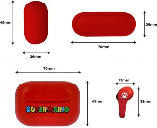 OTL Nintendo Super Mario In ear Bluetooth хендсфри Слушалки с Кутийка за Зареждане Червен