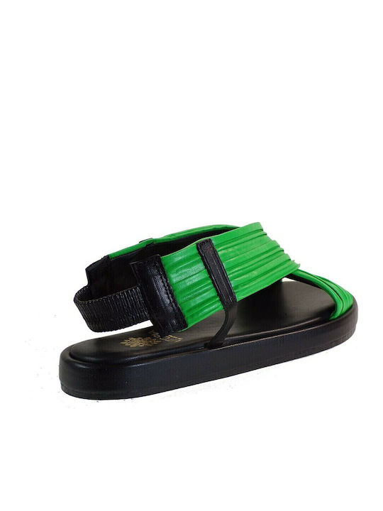 Leather Women's Flat Sandals in Green Color