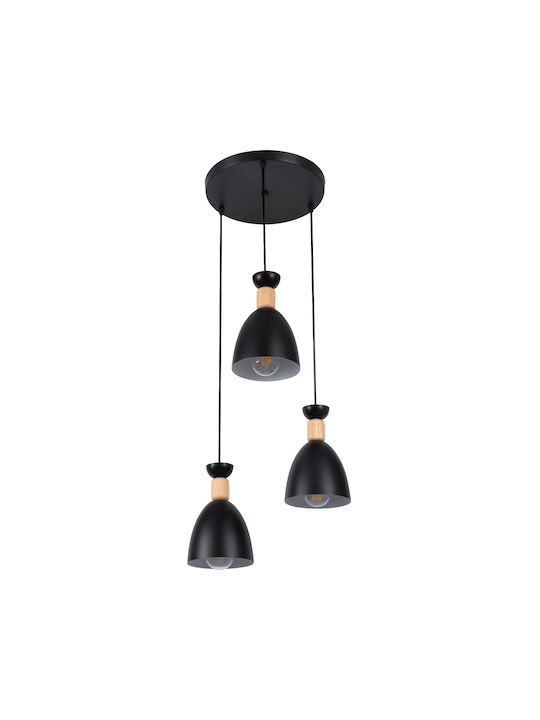 GloboStar Ava Pendant Lamp 3xE27 Black