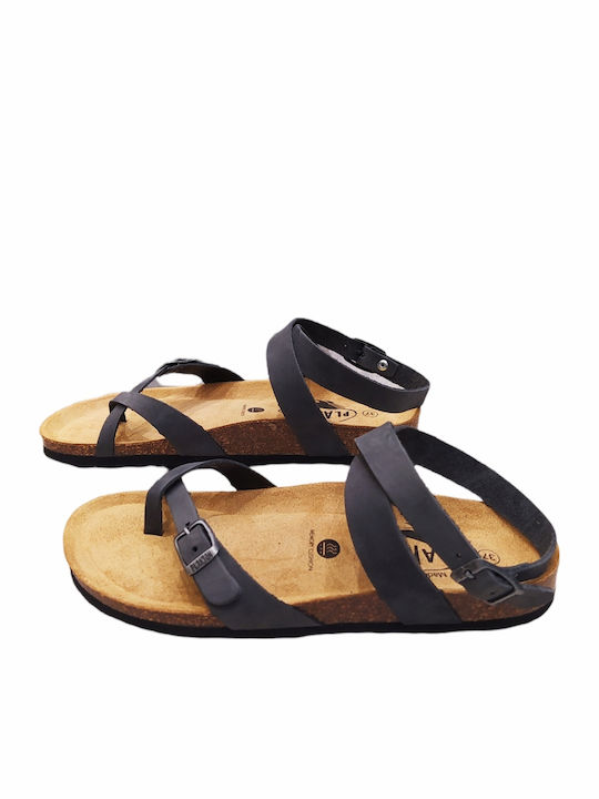 Leather Women's Flat Sandals Anatomic with Strap Nobuck Grigio