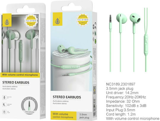 Moveteck NC3189 In-ear Handsfree with 3.5mm Connector Mint