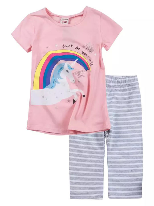 New College Kids Set with Leggings Summer 2pcs Pink