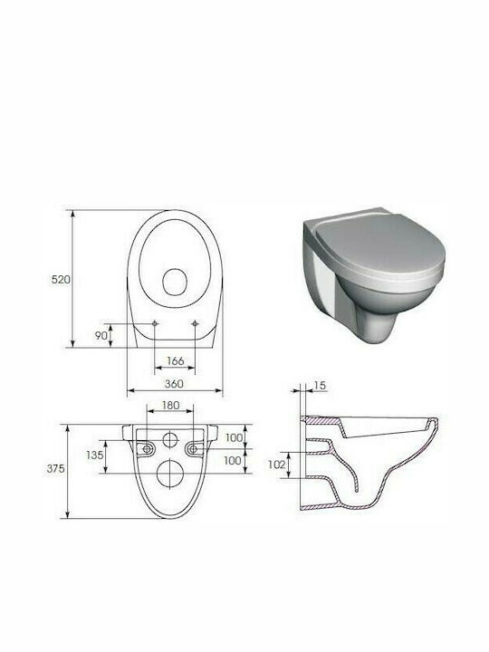 Cersanit Delfi Wall-Mounted Toilet with Cover Soft Close White