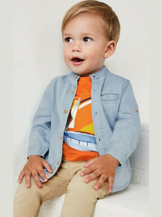 Kids One Color Shirt Long Sleeve Denim Light Blue