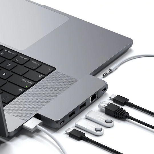 Satechi Pro Hub Mini Docking Station με Διπλό USB-C Ethernet Γκρι