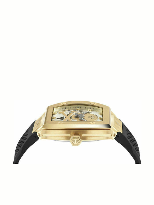 Philipp Plein Das Skeleton Herrenuhr 44mm Automatik mit Schwarzem Gummiarmband