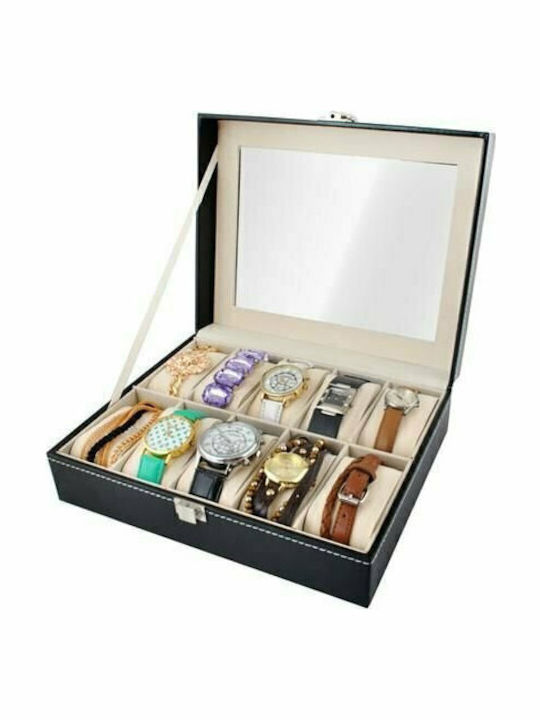 Iso Trade Wooden Case with transparent lid for 10 watches in Black color B01MXG05PY