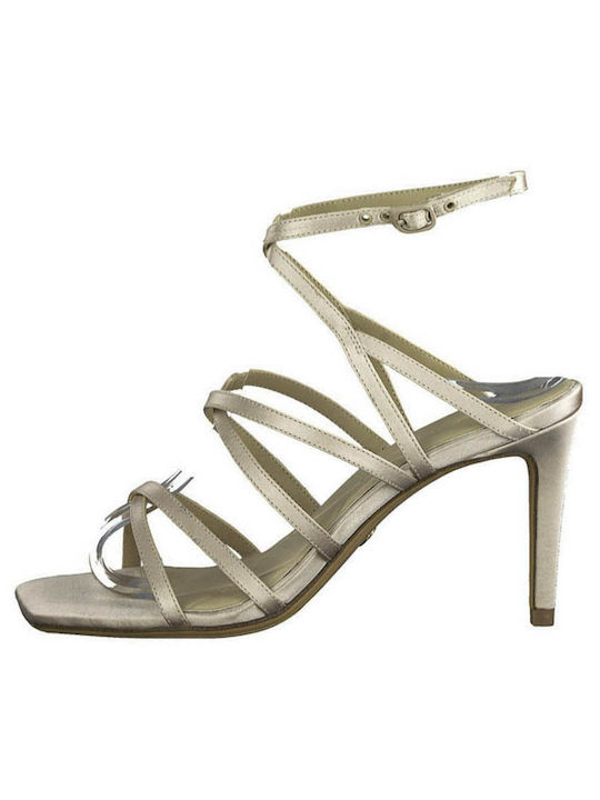 Tamaris Fabric Women's Sandals Platinum with Thin Medium Heel