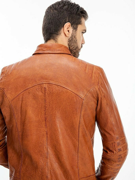 Stark Geacă Biker Din Piele Tabac Maro