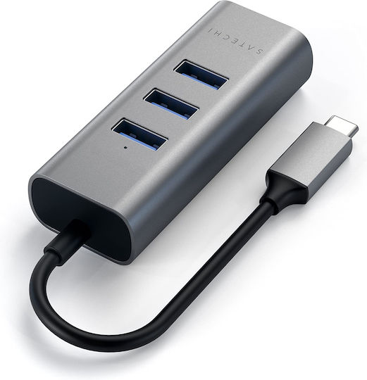 Satechi USB Хъб с 3 Порта USB 3.1 с USB-C Връзка Ethernet Сив