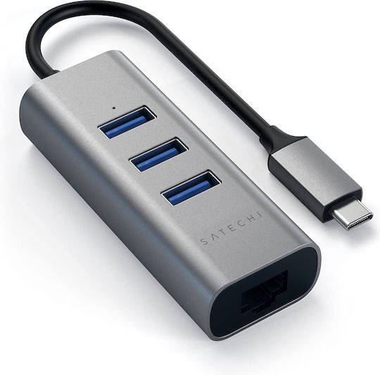 Satechi USB Хъб с 3 Порта USB 3.1 с USB-C Връзка Ethernet Сив