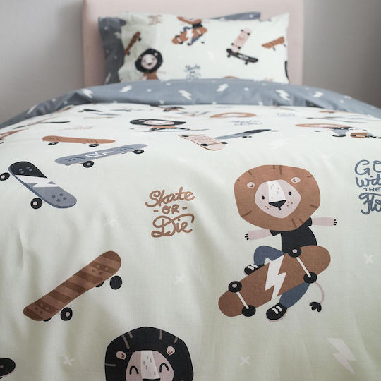 Vesta Home Sheet Set Single with Elastic Band Cotton Kids Lion Gray 100x200cm 3pcs
