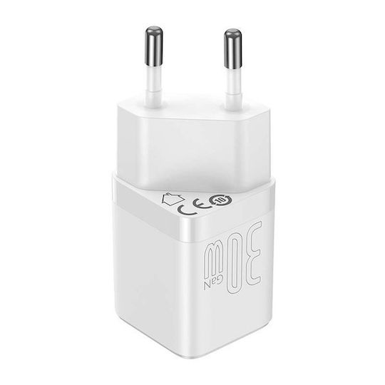 Baseus Φορτιστής Χωρίς Καλώδιο GaN με Θύρα USB-C 30W Power Delivery / Quick Charge 4+ Λευκός (CCGN010102)