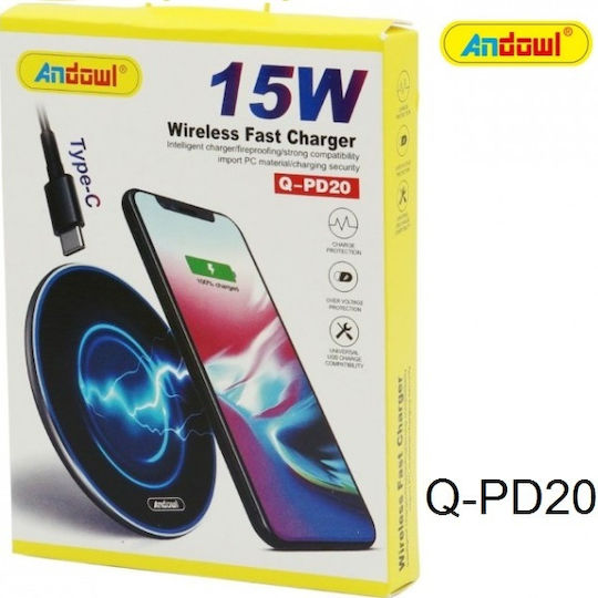 Andowl Încărcător Wireless (Qi Pad) 15W Negruς (Q-PD20)