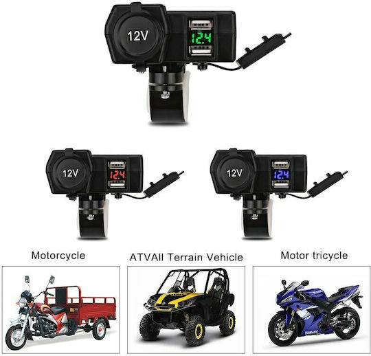 Motorradladegerät mit Anschlüssen: 2xUSB & 1xZigarettenanzünder mit Voltmeter Blau