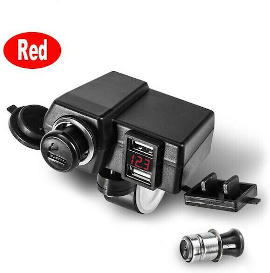 Race2 Motorradladegerät mit Anschlüssen: 2xUSB & 1xZigarettenanzünder mit Voltmeter Rot