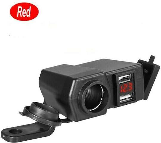 Race2 Motorradladegerät mit Anschlüssen: 2xUSB & 1xZigarettenanzünder mit Voltmeter Rot
