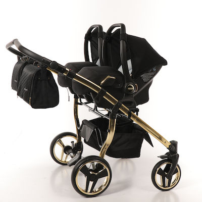 Junama Diamond S Line Duo 3 in 1 Verstellbar Doppelter Kinderwagen Geeignet für Neugeborene Schwarz