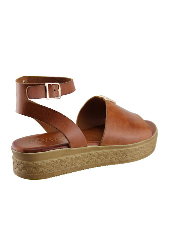 Sandale Casual pentru Femei din Piele Flatforme Tabac