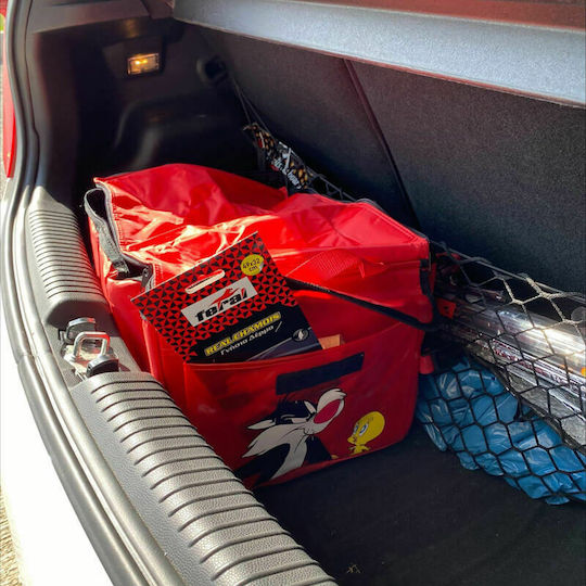 Looney Tunes Car Trunk Space Organizer Πτυσσόμενη με Φερμουάρ και Τσέπες Looney Tunes Sylvester & Tweety 30x39x24cm Κόκκινη