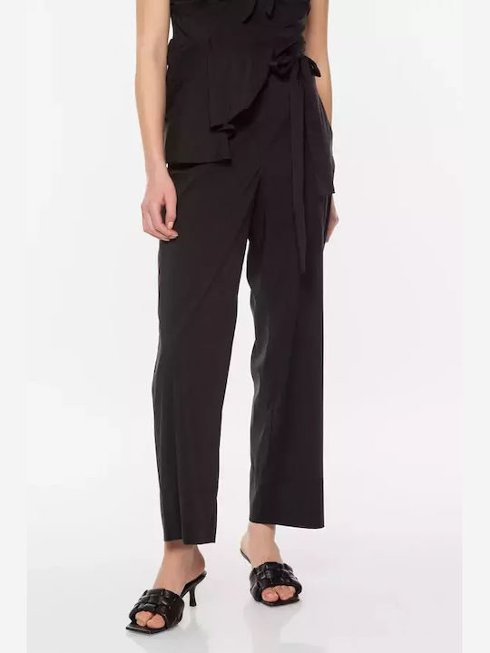 Women's High-waisted Fabric Capri Trousers Black