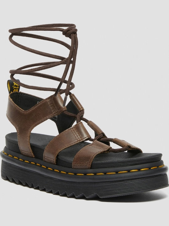 Illusion Leder Flache Sandalen für Damen Flatforms in Braun Farbe