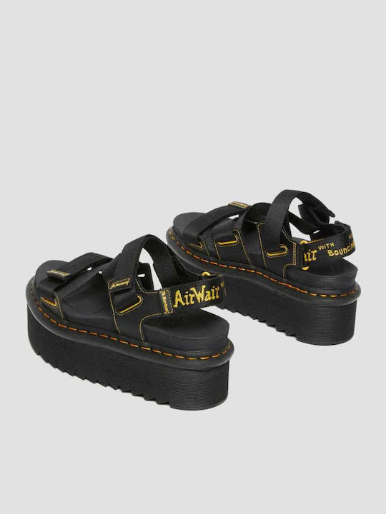Kimber Webbing Δερμάτινα Γυναικεία Σανδάλια Flatforms Μαύρα