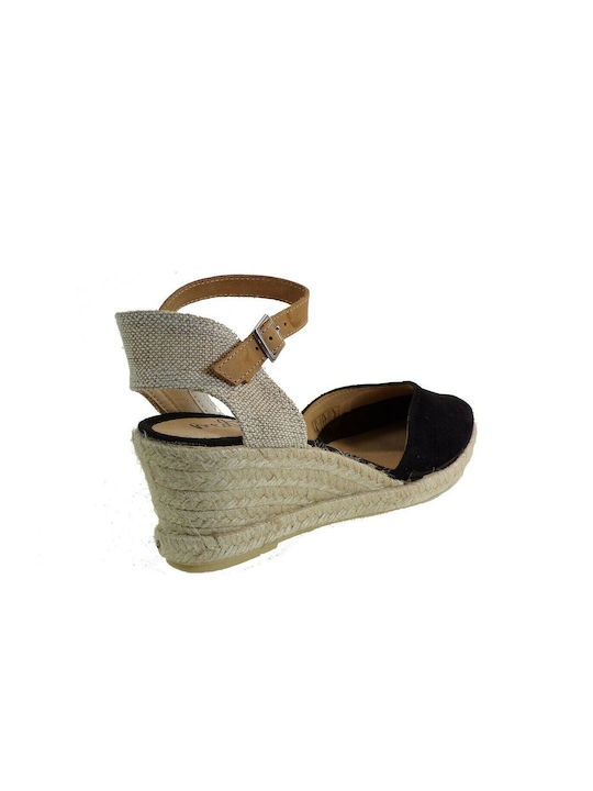 Women's Leather Platform Espadrilles Black