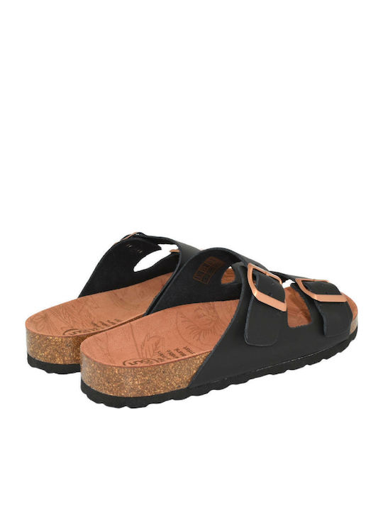 Υ5 Leather Women's Flat Sandals Anatomic in Black Color