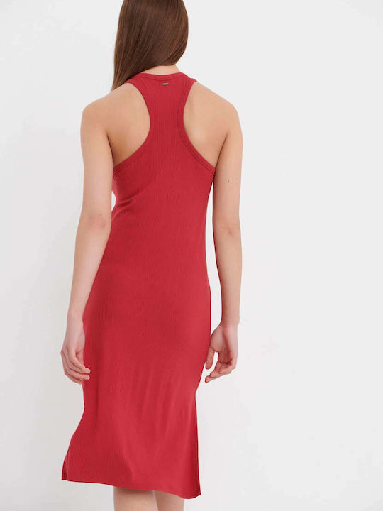 Summer Midi Dress with Slit Earth Red