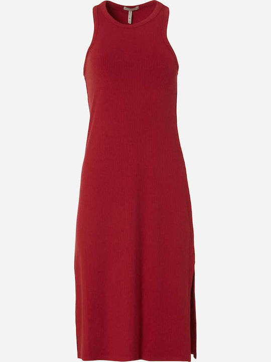 Summer Midi Dress with Slit Earth Red