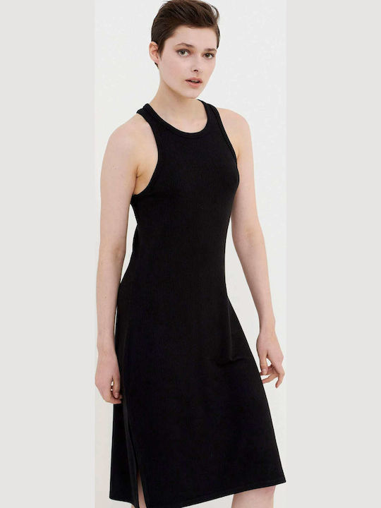 Summer Midi Dress with Slit Black