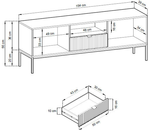 Stand TV Palermo Gri L154xA39xÎ56cm