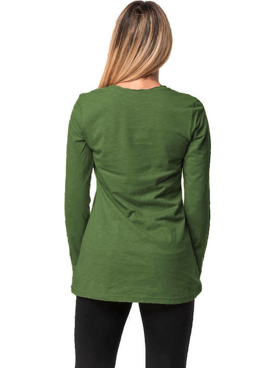 Women's Blouse Cotton Long Sleeve Khaki