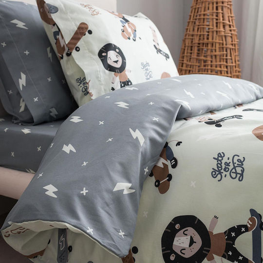 Vesta Home Σετ Σεντόνια Μονά Βαμβακερά Lion Γκρι 170x260cm 3τμχ