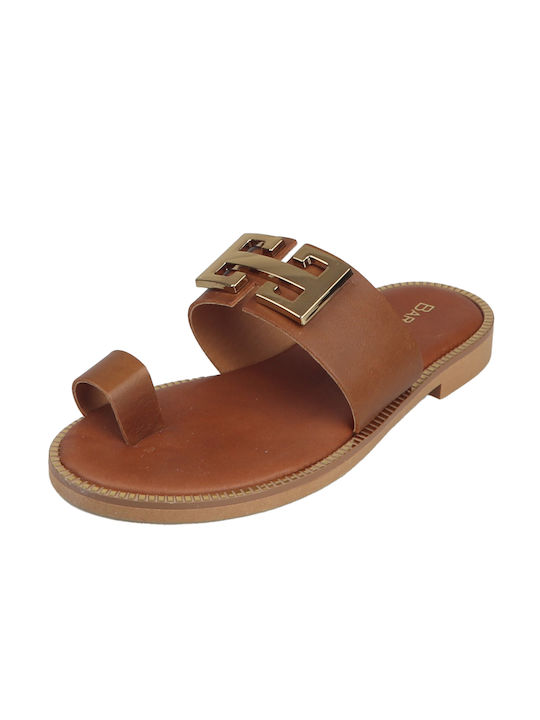Verraros Leather Women's Flat Sandals In Tabac Brown Colour