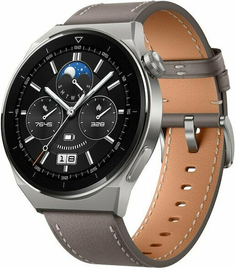 Huawei Watch GT 3 Pro Titanium 46mm Waterproof with Heart Rate Monitor (Gray Leather)