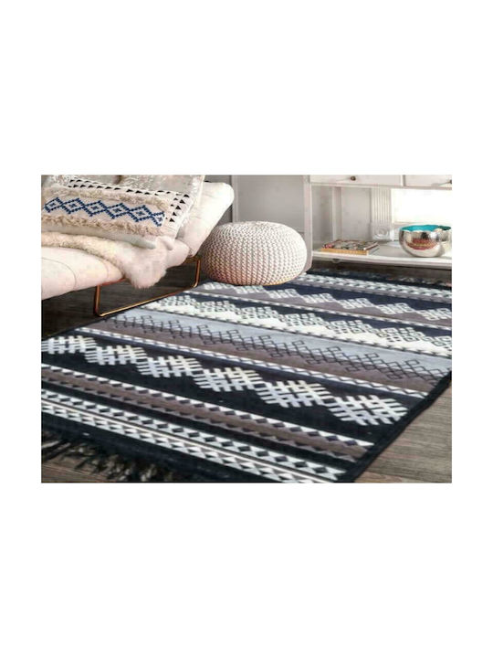 Σχέδιο C Rug Rectangular Summer Cotton with Fringes Black - Grey