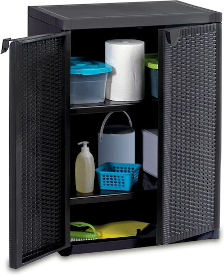 Double-leaf Polypropylene Outdoor Storage Cabinet with 2 Shelves Black 65x45x88 cm