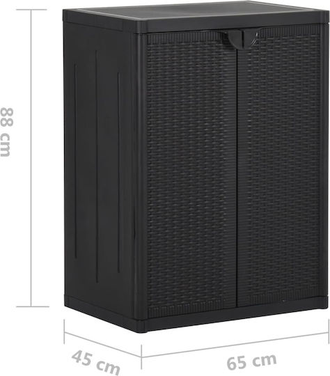 Double-leaf Polypropylene Outdoor Storage Cabinet with 2 Shelves Black 65x45x88 cm