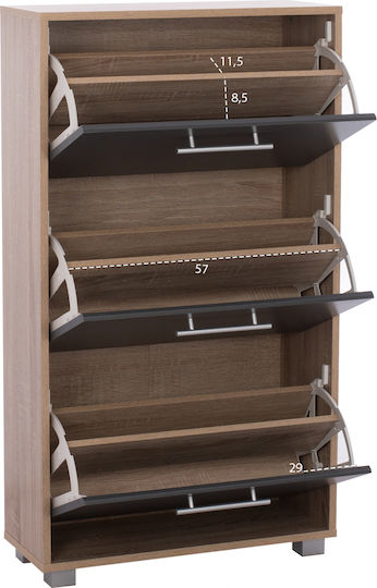 Davina Wooden Shoe Organizer with 3 Shelves Sonama / Grey 62x24x110cm