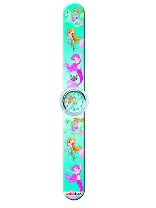 Watchitude Ceas analogic pentru copii Mermaid Party cu curea din cauciuc/plastic Albastru deschis