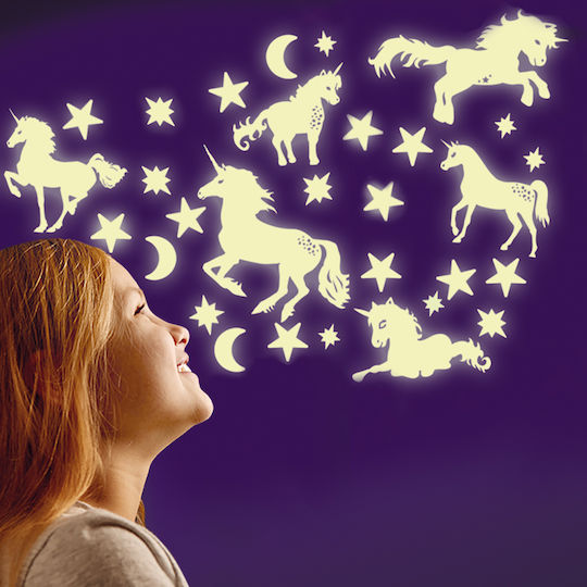 Brainstorm Kids 3D Glow-in-the-Dark Wall Sticker Stars & Unicorns Glitter 49pcs