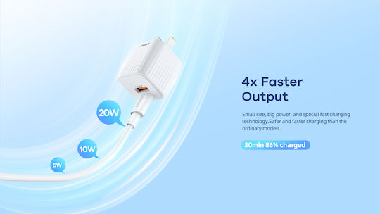 Remax Ladegerät ohne Kabel mit USB-A Anschluss und USB-C Anschluss 20W Weißs (Jaker II Mini)