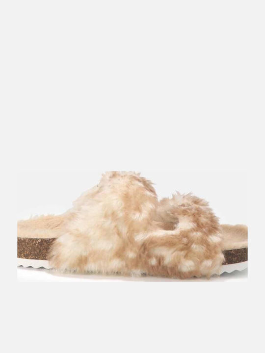 Buffalo Slippers with Fur Beige