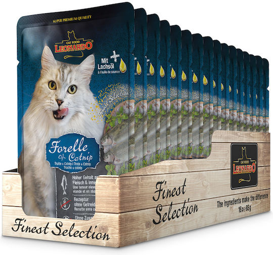 Leonardo Pouch Wet Food for Adult Cats in Pouches with Trout Grain-Free 85gr