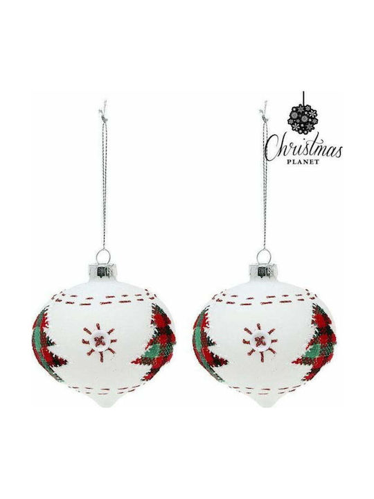 BigBuy Christmas Crystal Ball Ornament White 8x8cm 2pcs