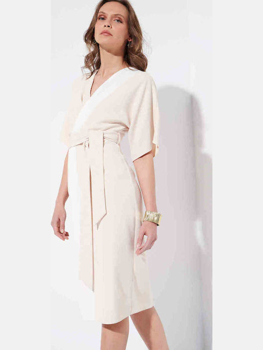 Sommer Midi Damenkleid Wickel Beiges