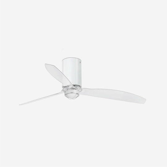 Faro Barcelona Mini Tube Fan M Ceiling Fan 128cm with Light Fixture Shiny White / Transparent