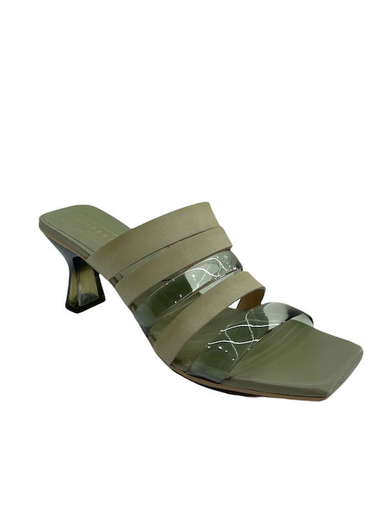 Hispanitas Leather Women's Sandals Green with Thin Medium Heel